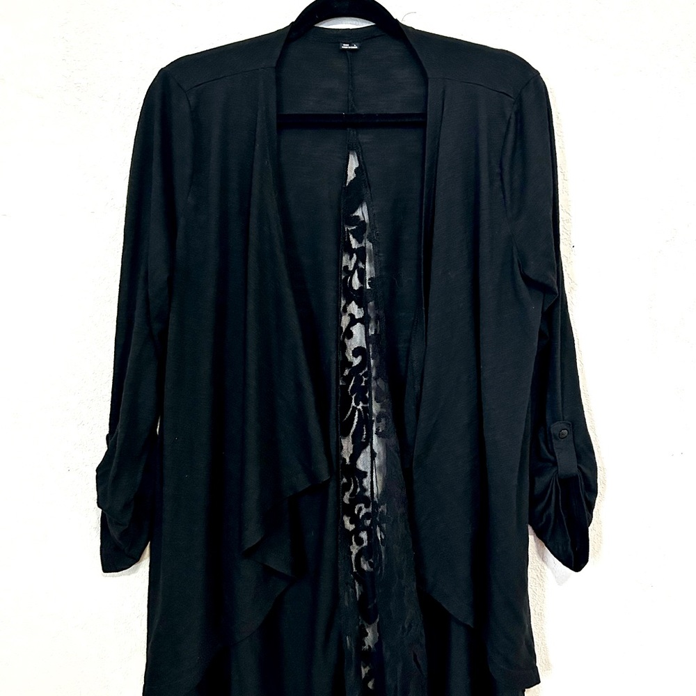 Black cover up with cute lace down middle. Size LARGE!